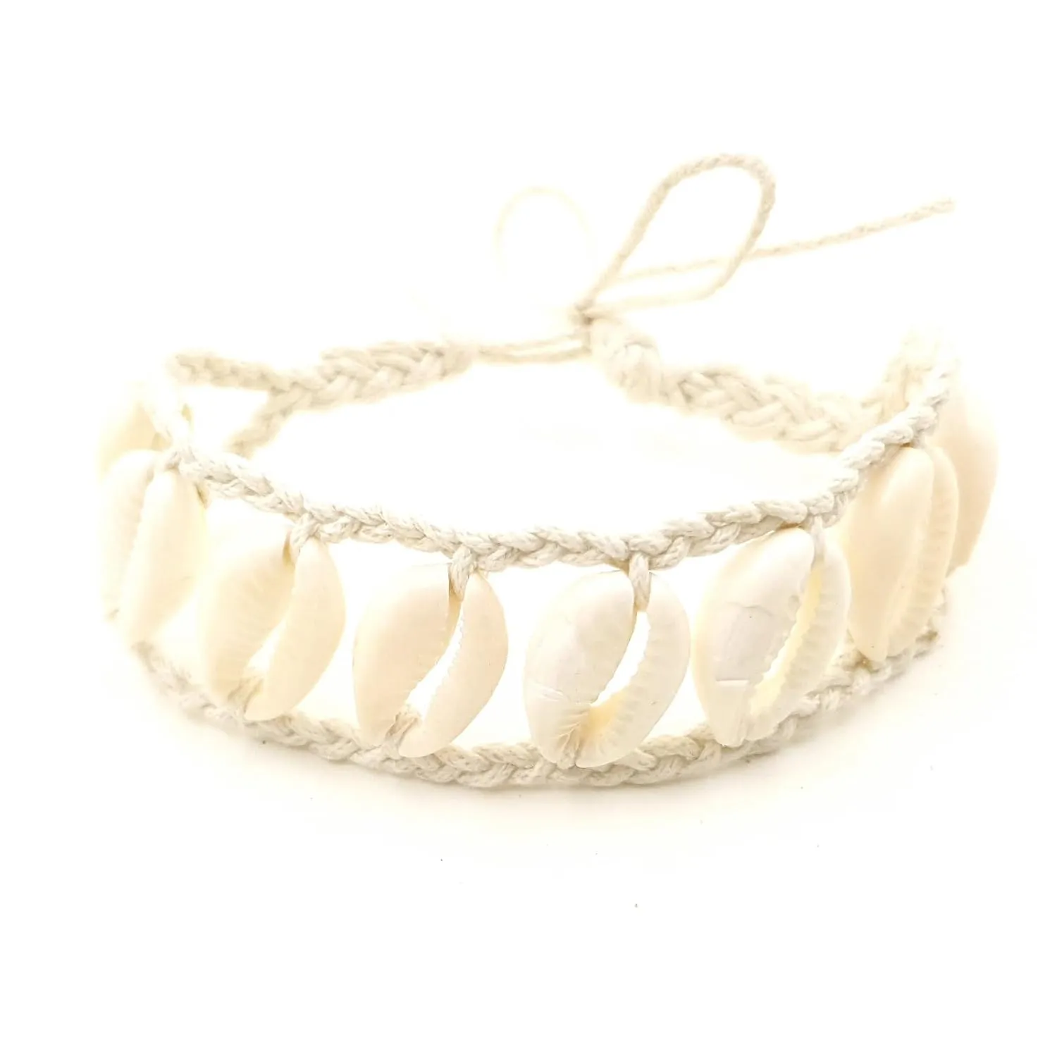 Bracelet Cowrie Puka Shell Adjustable Cotton Thread Beach Boho Chic Style for Men and Women 2Psc (White)