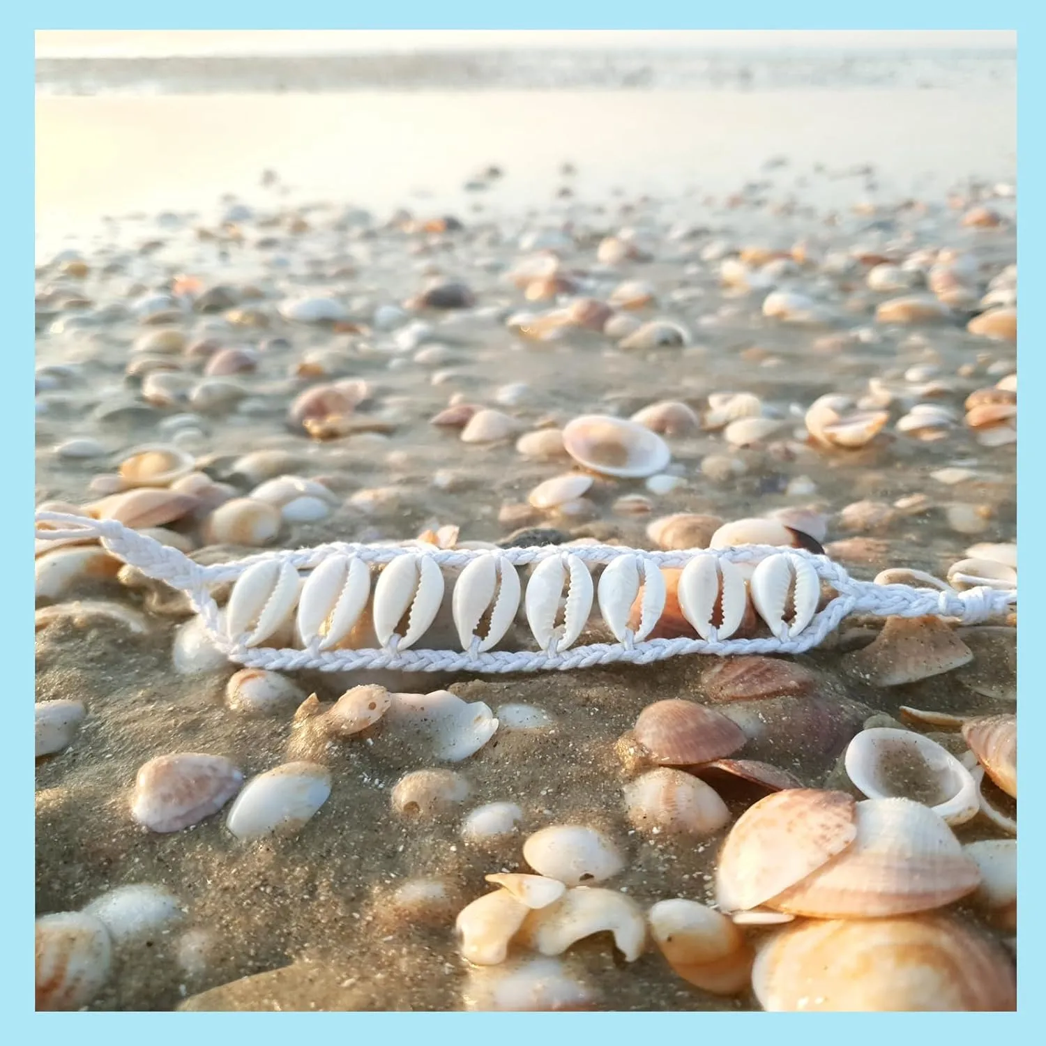 Bracelet Cowrie Puka Shell Adjustable Cotton Thread Beach Boho Chic Style for Men and Women 2Psc (White)