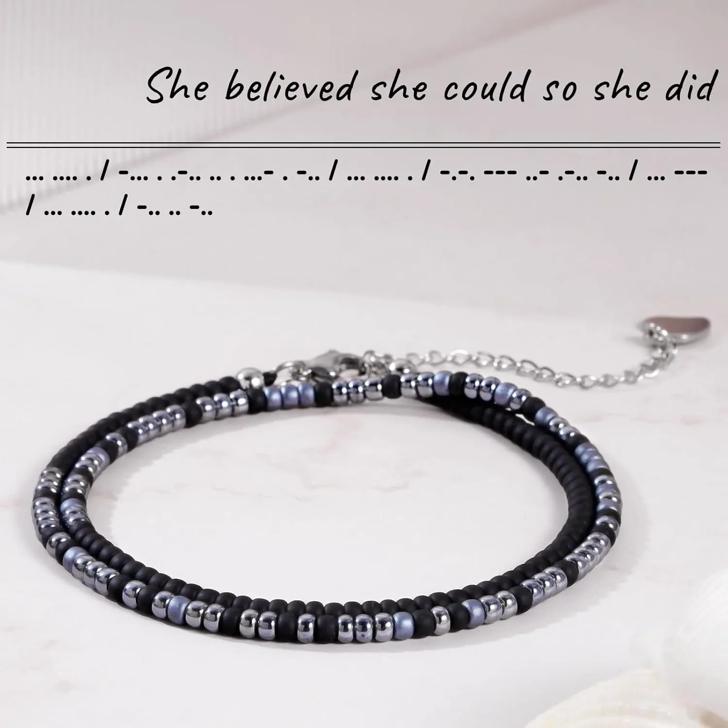 Btysun Inspirational Morse Code Bracelets for Women Men Teen Girl Gifts Best Friend Birthday Gifts for Him Her Adjustable Layered Secret Message Sister Bff Girfriend Sister Christmas Jewelry
