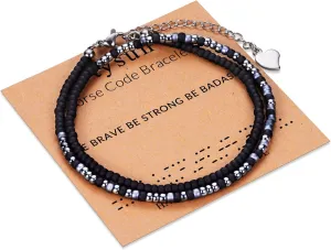 Btysun Inspirational Morse Code Bracelets for Women Men Teen Girl Gifts Best Friend Birthday Gifts for Him Her Adjustable Layered Secret Message Sister Bff Girfriend Sister Christmas Jewelry