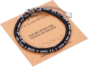 Btysun Inspirational Morse Code Bracelets for Women Men Teen Girl Gifts Best Friend Birthday Gifts for Him Her Adjustable Layered Secret Message Sister Bff Girfriend Sister Christmas Jewelry
