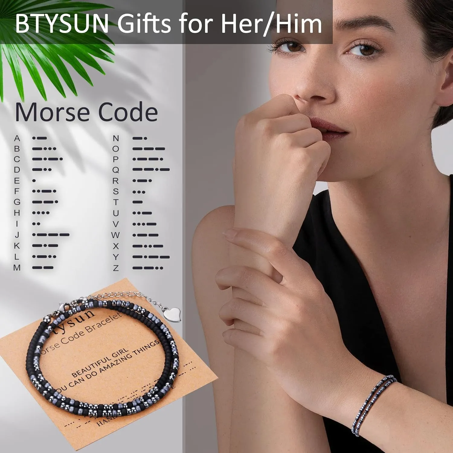 Btysun Inspirational Morse Code Bracelets for Women Men Teen Girl Gifts Best Friend Birthday Gifts for Him Her Adjustable Layered Secret Message Sister Bff Girfriend Sister Christmas Jewelry