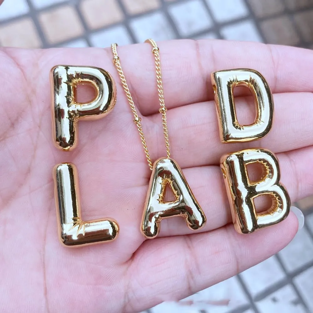 Bubble Letter Necklace For Women,Dainty Balloon Initial Necklaces 18k Gold Plated Chain Pendant Alphabet Necklaces For Girlfriend Charm Simple Gift Jewelry
