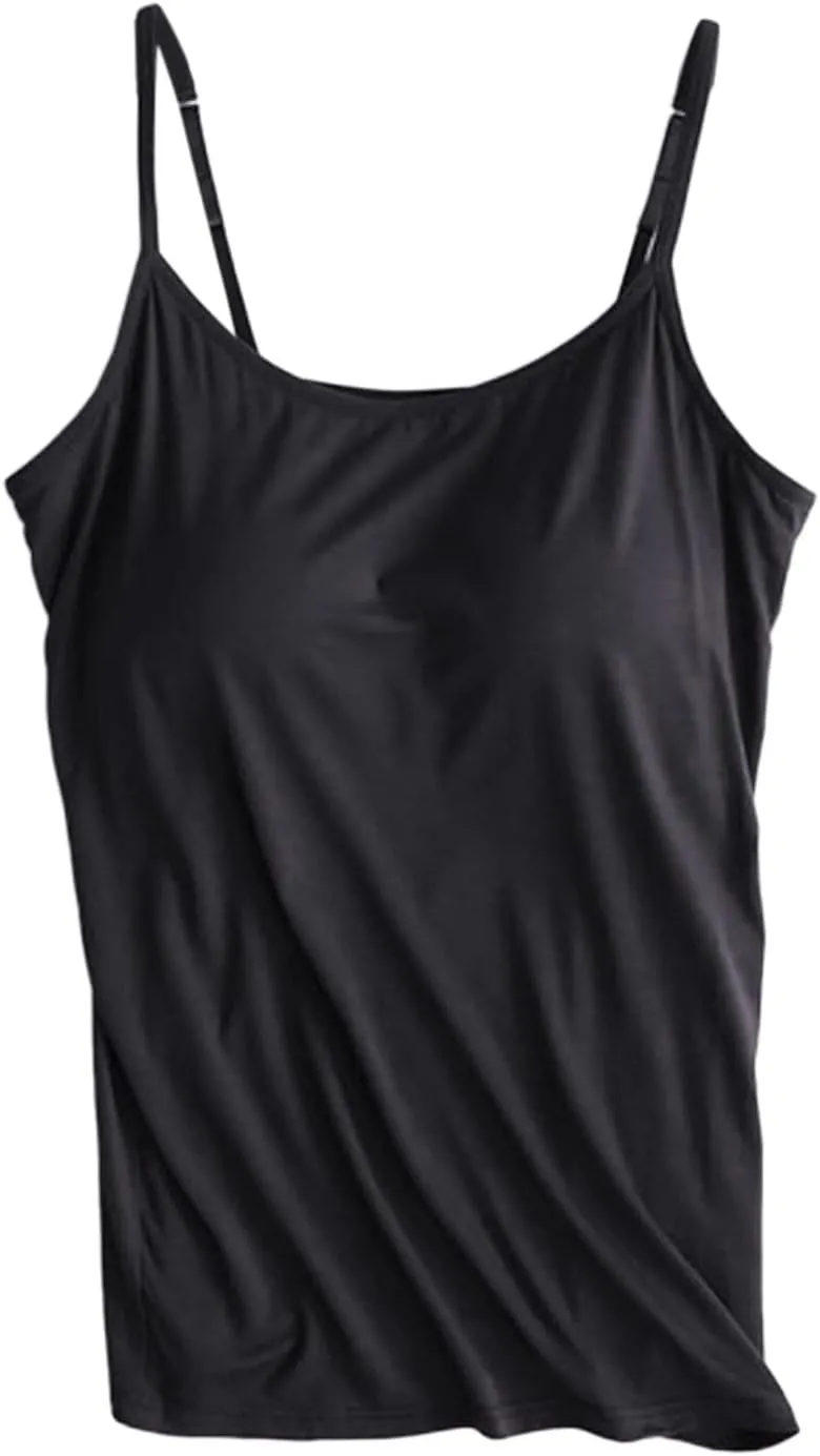 Built in Bra Tank Tops for Women 2025 Adjustable Spaghetti Padded Bra Camisole Basic Undershirts Yoga Camis Tops