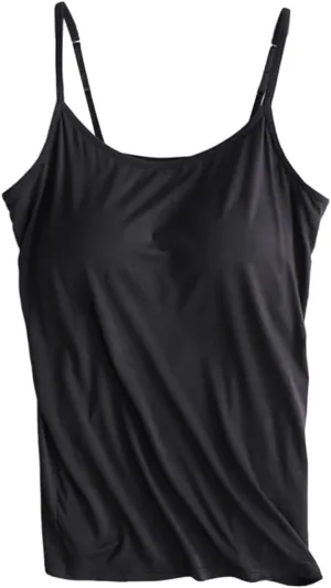 Built in Bra Tank Tops for Women 2025 Adjustable Spaghetti Padded Bra Camisole Basic Undershirts Yoga Camis Tops