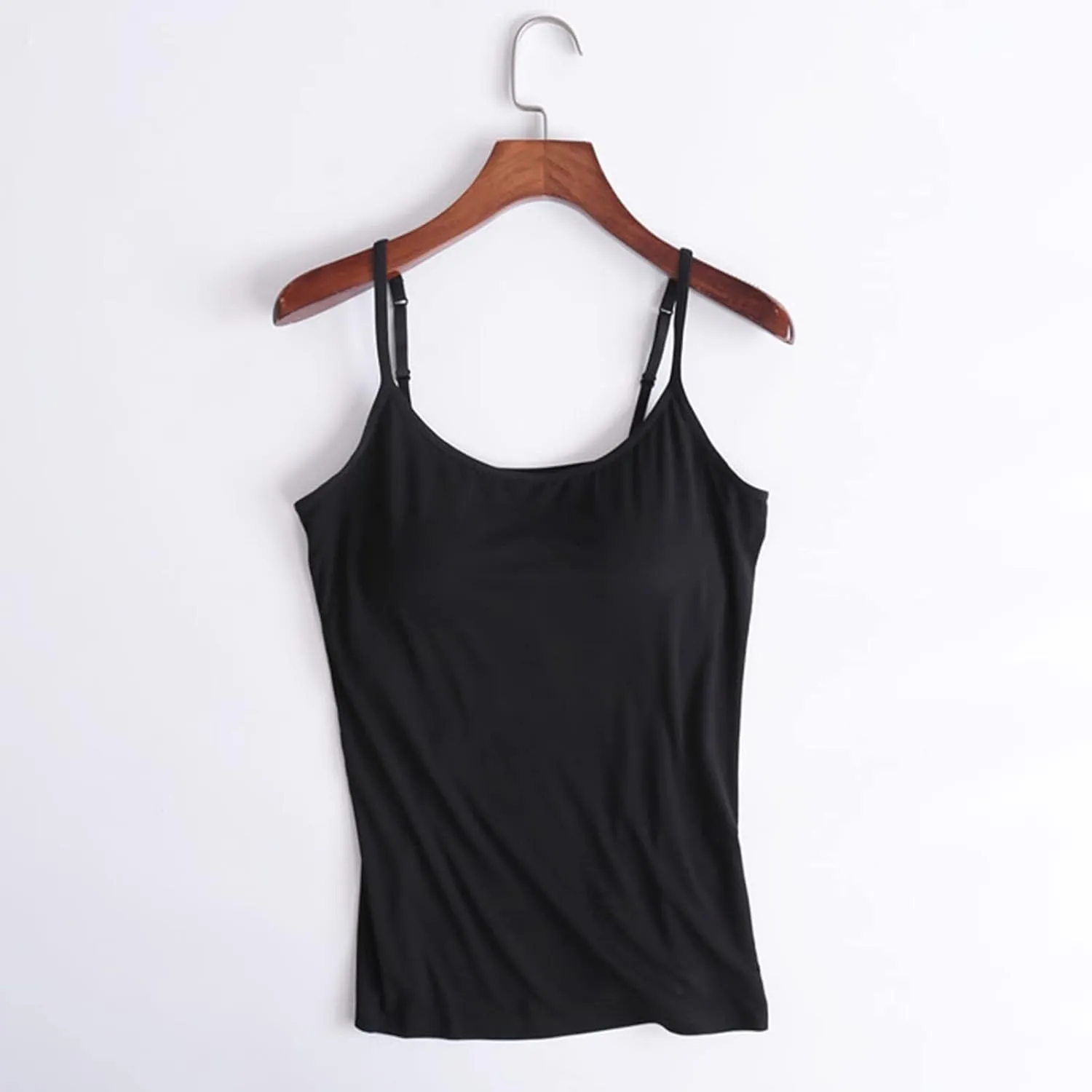 Built in Bra Tank Tops for Women 2025 Adjustable Spaghetti Padded Bra Camisole Basic Undershirts Yoga Camis Tops