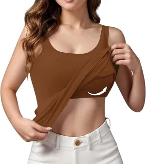 Built in Bra Tank Tops for Women Cotton Padded Womens Spaghetti Strap Camisole Plus Size Sports Bras