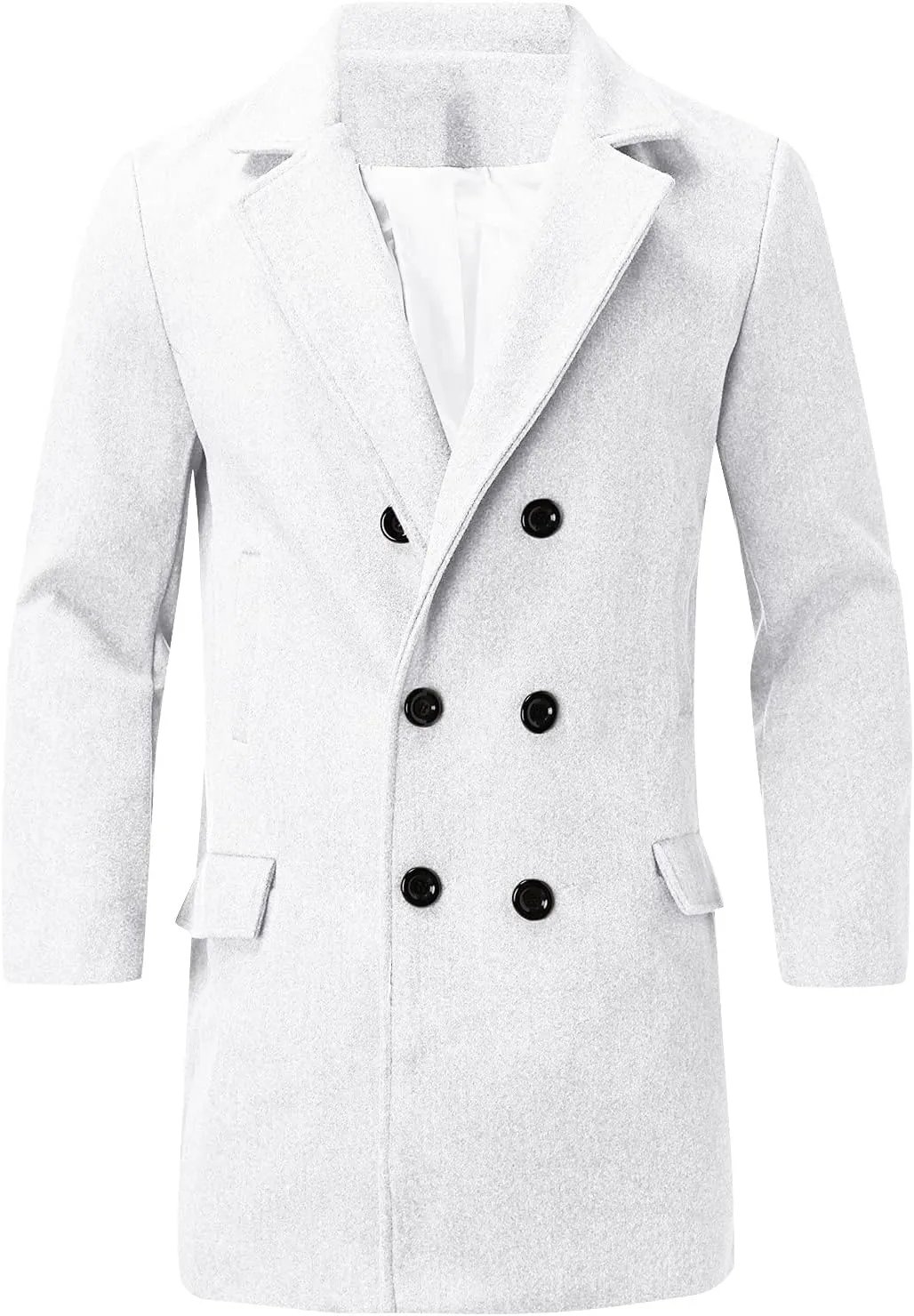 Burband Mens Double Breasted Woolen Trench Coats Slim Fit Notch Lapel Pea Overcoats Winter Stylish Business Long Jackets