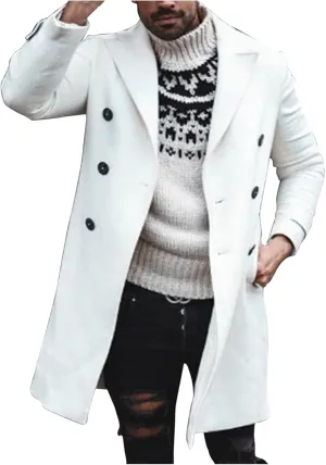 Burband Mens Double Breasted Woolen Trench Coats Slim Fit Notch Lapel Pea Overcoats Winter Stylish Business Long Jackets
