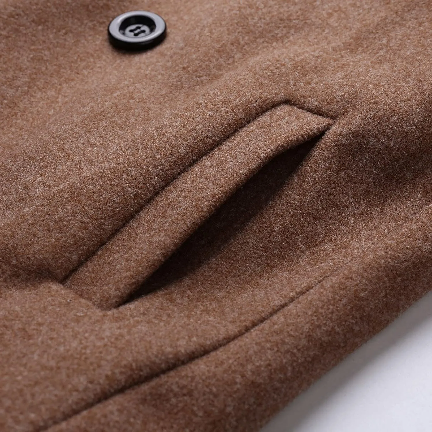 Burband Mens Double Breasted Woolen Trench Coats Slim Fit Notch Lapel Pea Overcoats Winter Stylish Business Long Jackets