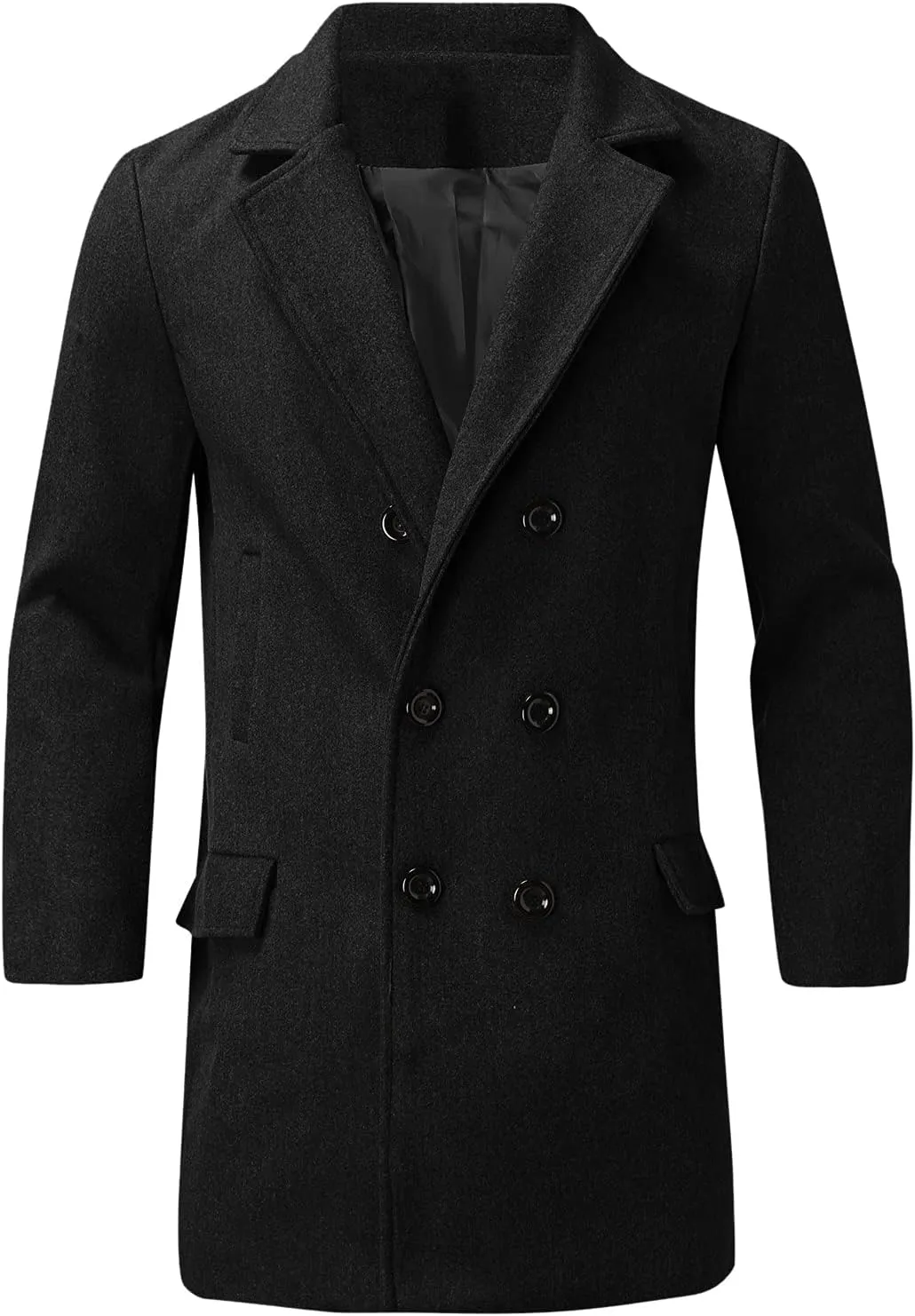 Burband Mens Double Breasted Woolen Trench Coats Slim Fit Notch Lapel Pea Overcoats Winter Stylish Business Long Jackets