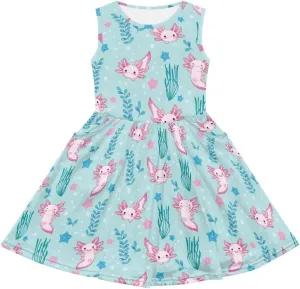 Casual Sleeveless Summer Skater Dress for Girl Loose Swing Cute Print Sundress with Pockets