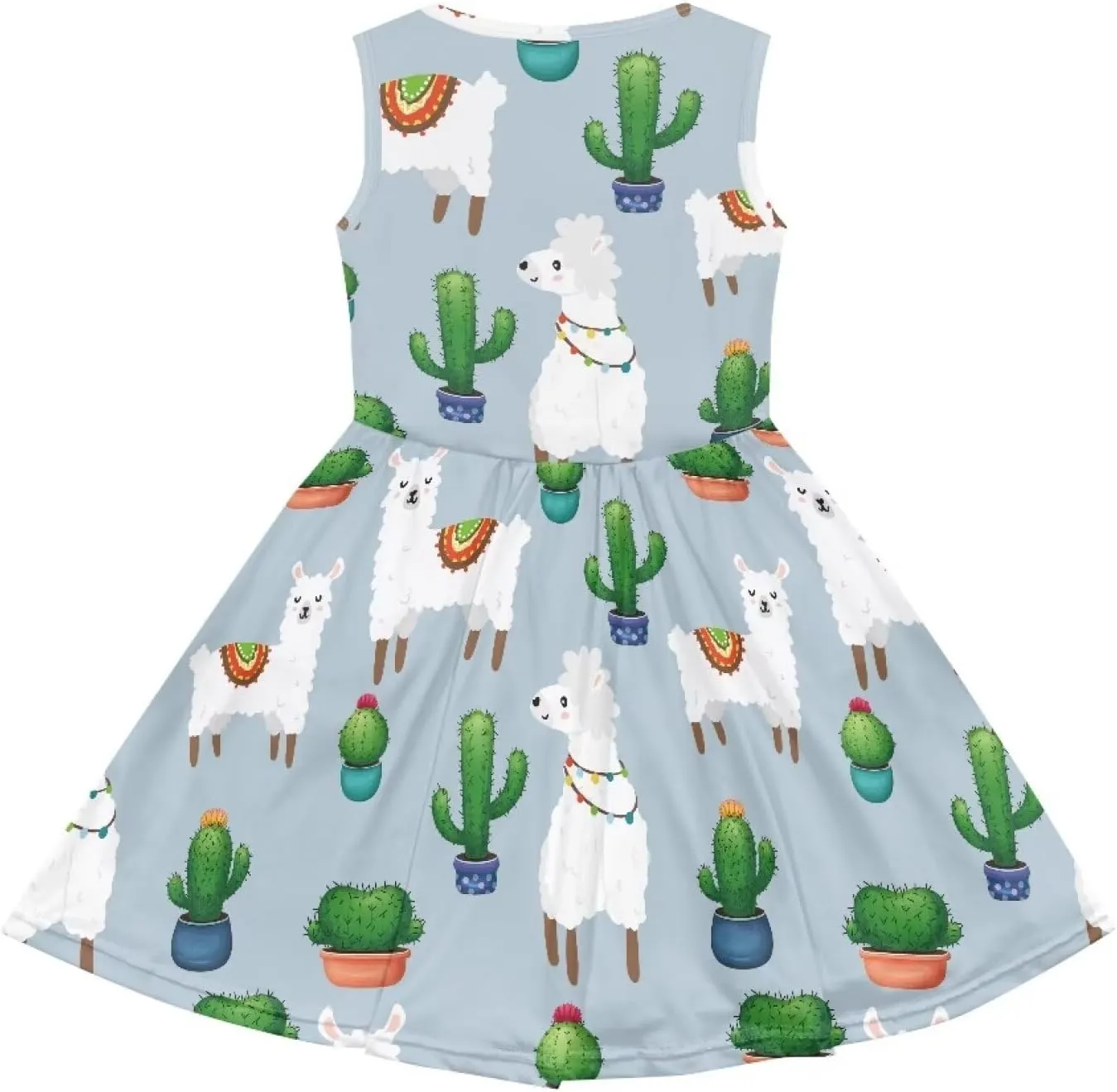 Casual Sleeveless Summer Skater Dress for Girl Loose Swing Cute Print Sundress with Pockets
