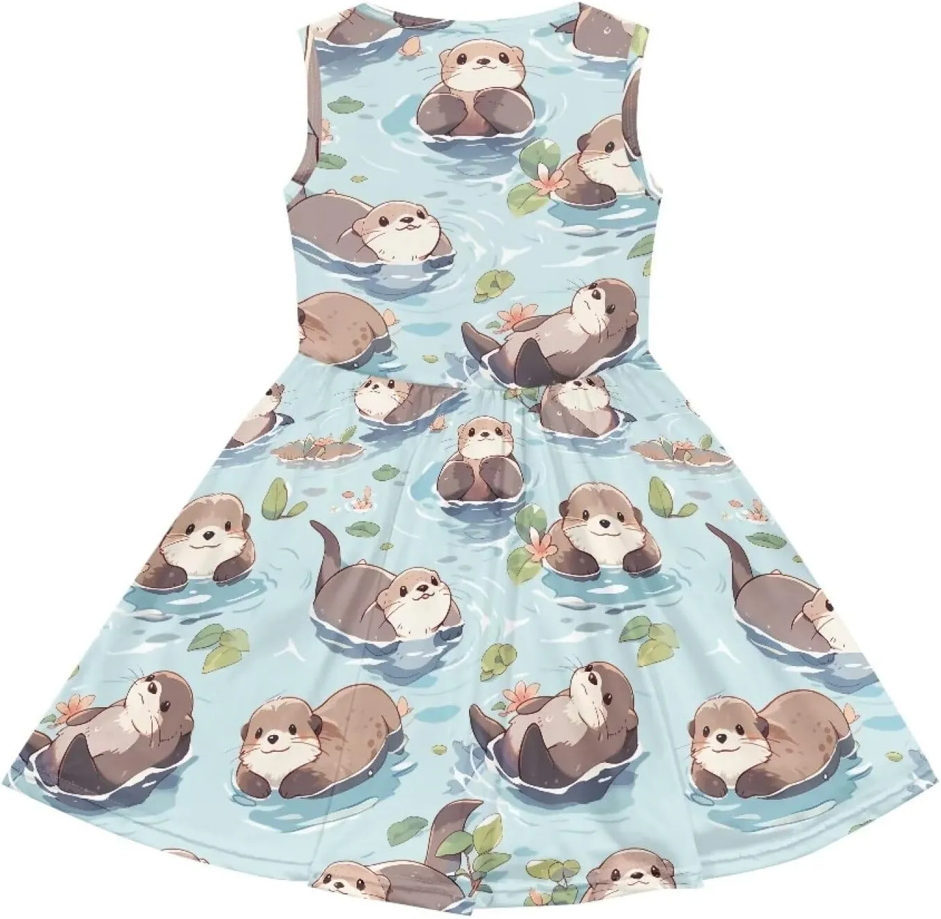 Casual Sleeveless Summer Skater Dress for Girl Loose Swing Cute Print Sundress with Pockets