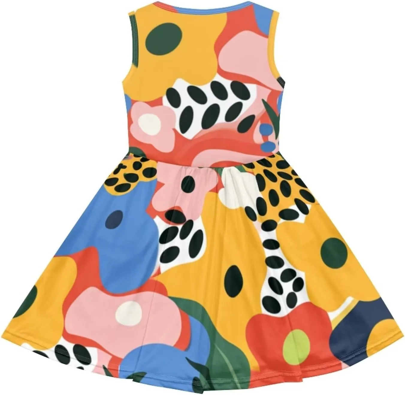 Casual Sleeveless Summer Skater Dress for Girl Loose Swing Cute Print Sundress with Pockets