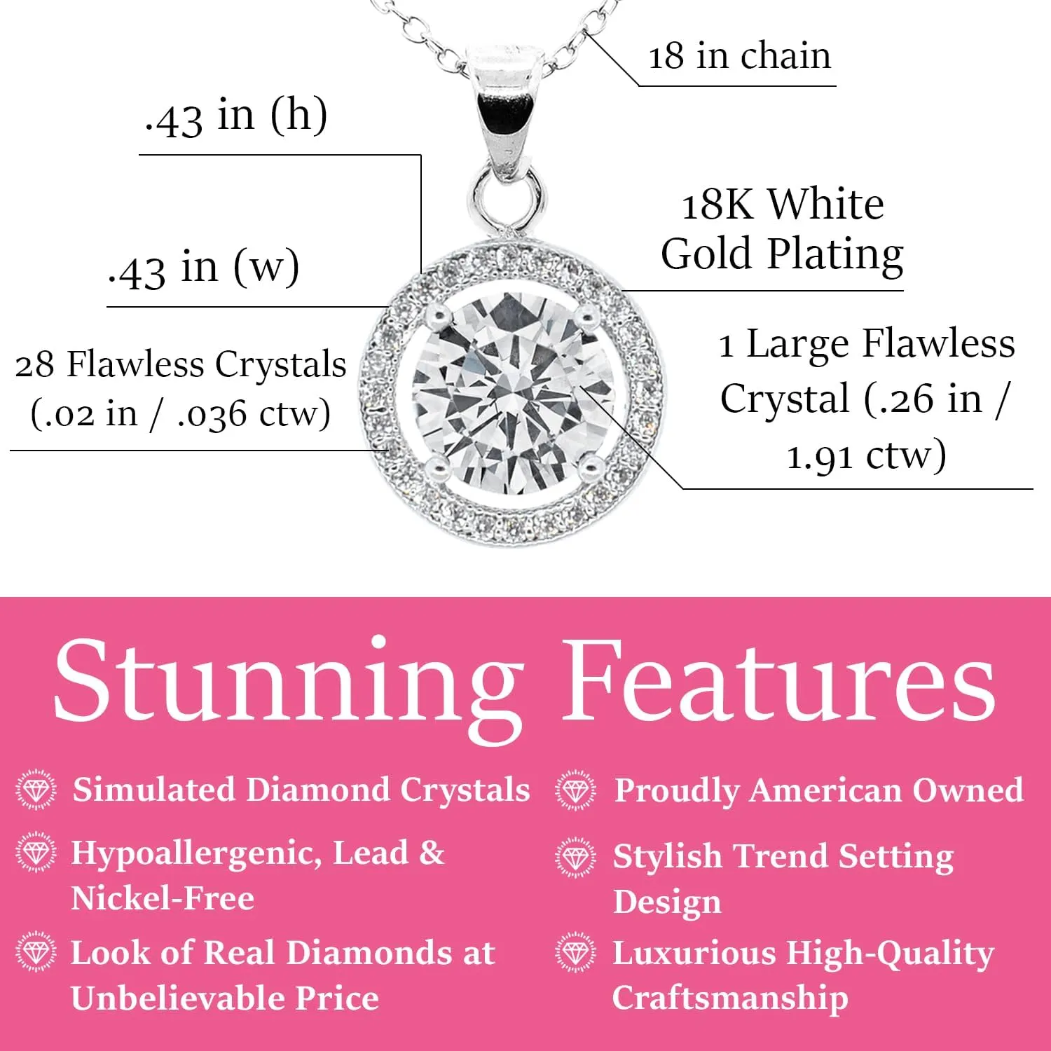 Cate & Chloe Blake 18k Gold Plated Pendant Necklace | Halo Silver Necklaces with Round Cut Cubic Zirconia, Fashion Necklaces For Women, Hypoallergenic Jewelry Necklaces for Girls