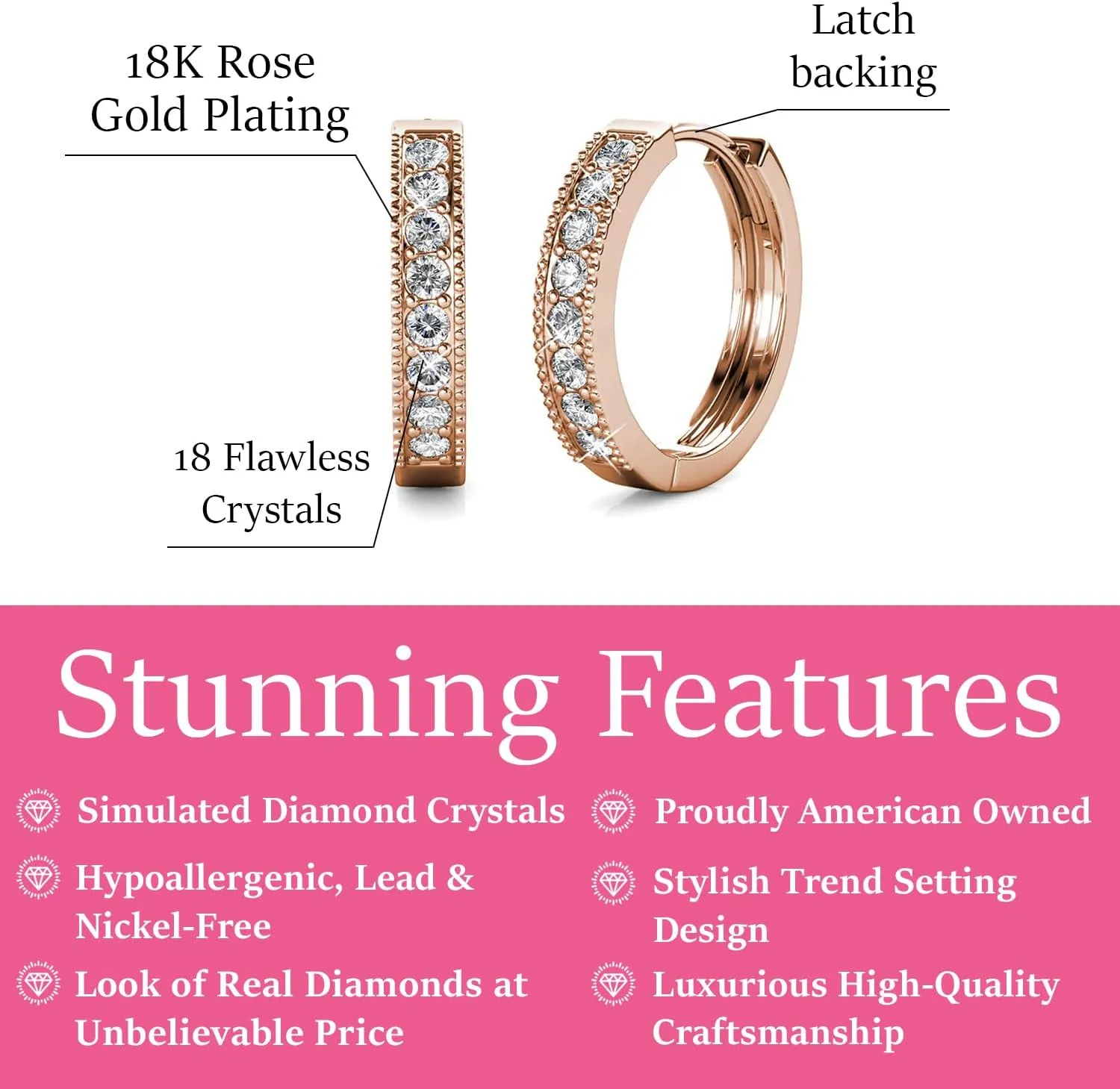Cate & Chloe Lydia 18K White Gold Hoop Earrings with Crystals, Silver Hoops for Women, Sparkle Round Hoops for Ladies, Hoop Earrings