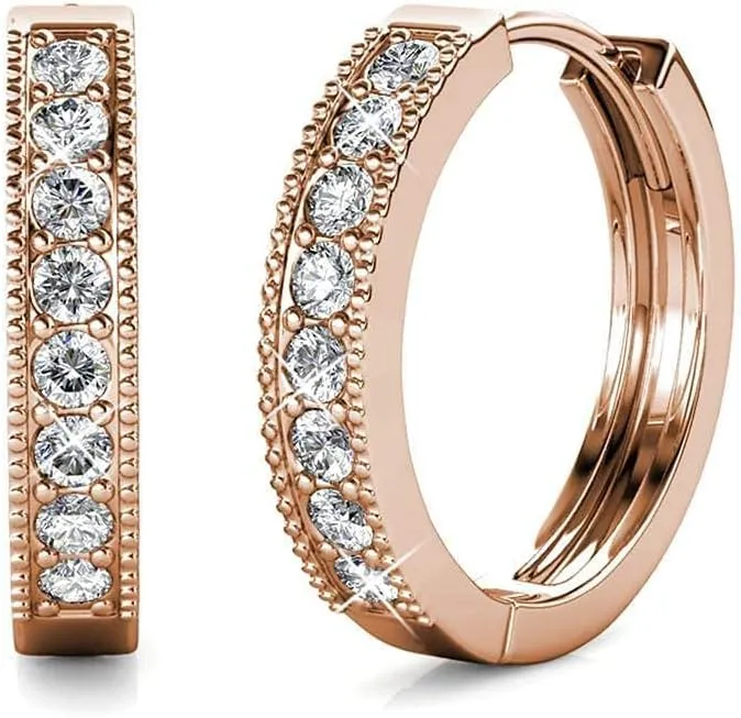 Cate & Chloe Lydia 18K White Gold Hoop Earrings with Crystals, Silver Hoops for Women, Sparkle Round Hoops for Ladies, Hoop Earrings