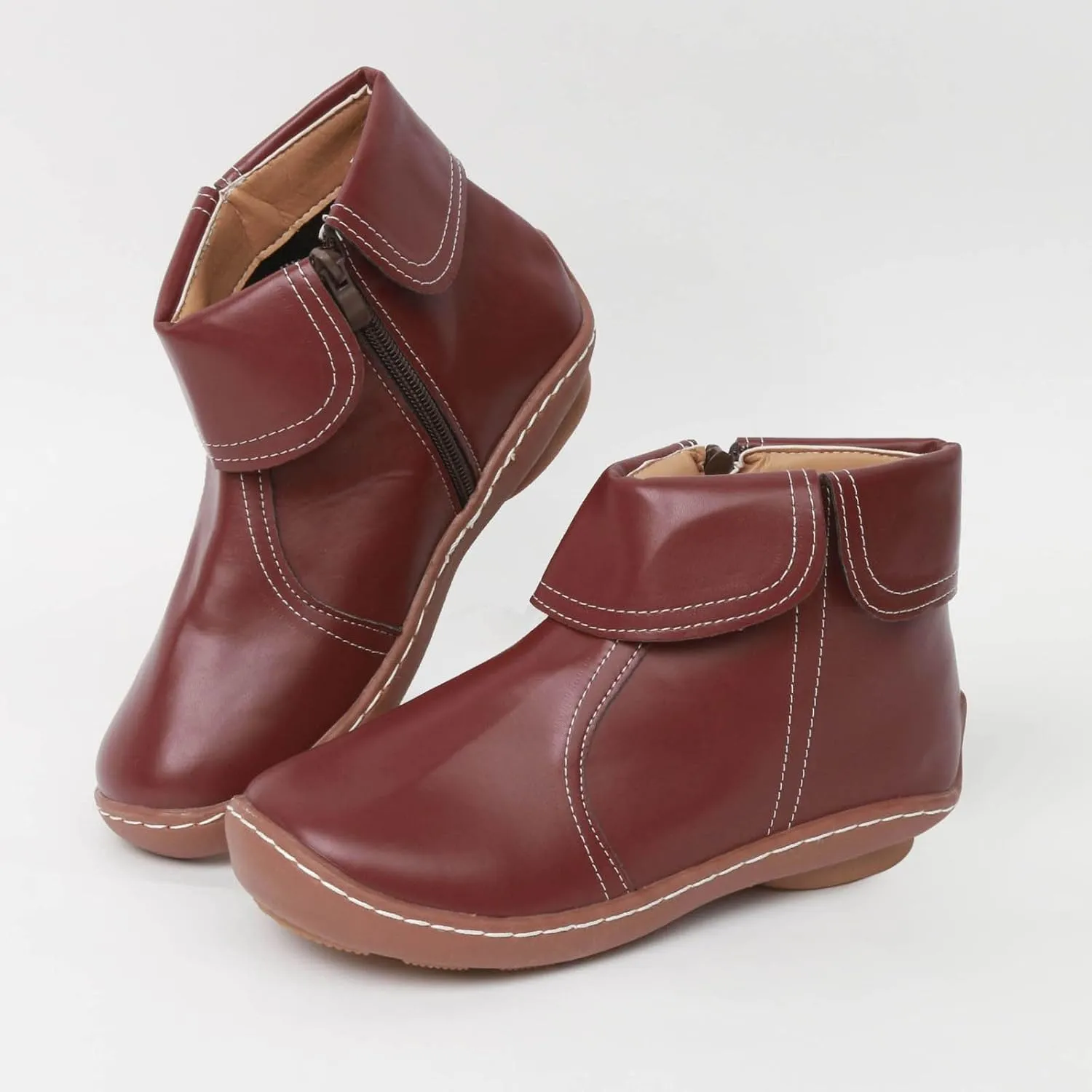 Cathalem Ankle Boots for Women, 2024 New Flat Heel Booties Arch Support Booties Side Zip-up Vintage Leather Damping Shoes