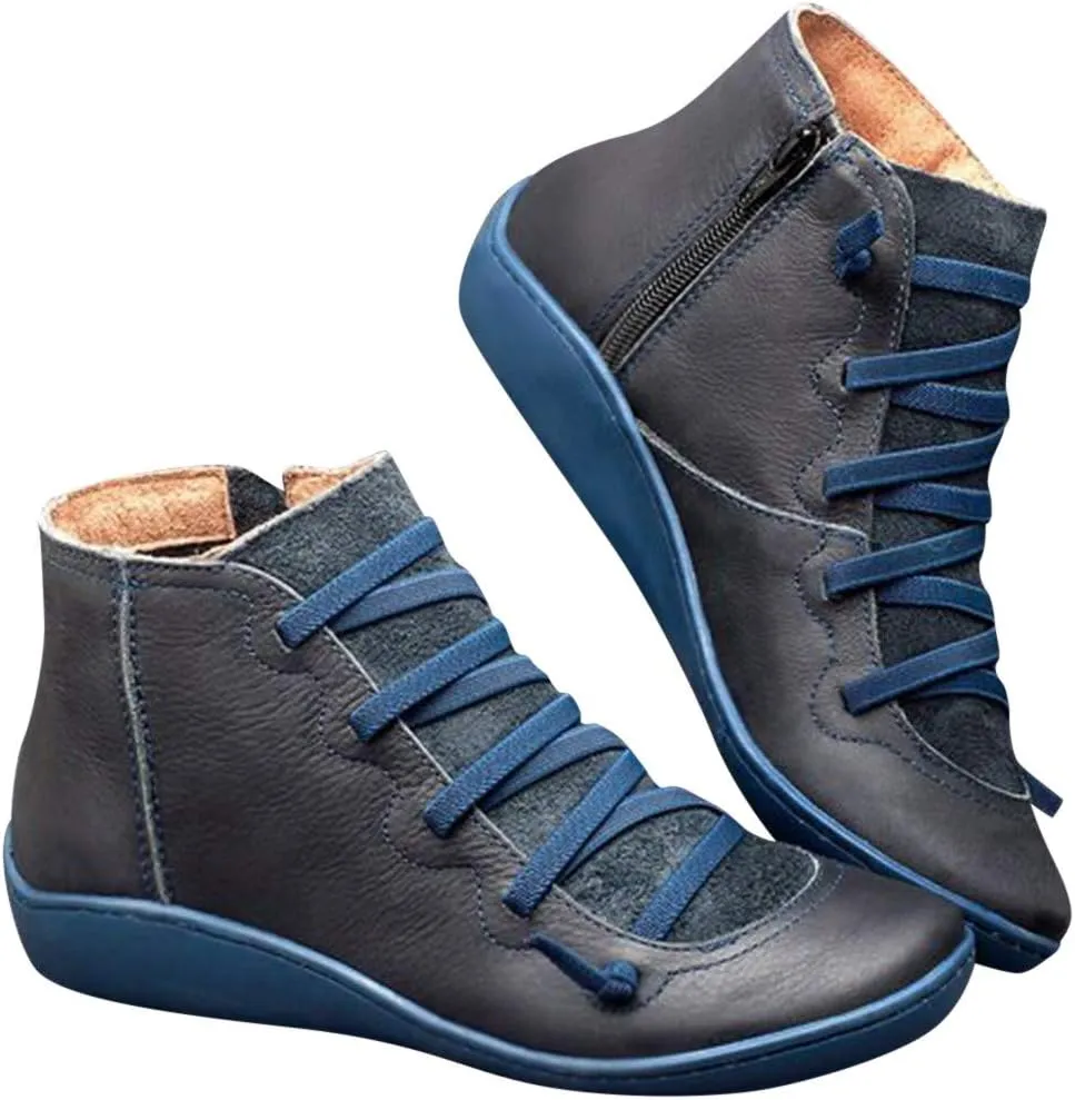 Cathalem Ankle Boots for Women Arch Support Womens Low Heel Fashion Lace Up Zipper Booties Cowboy Cowgirl Walking Bootie