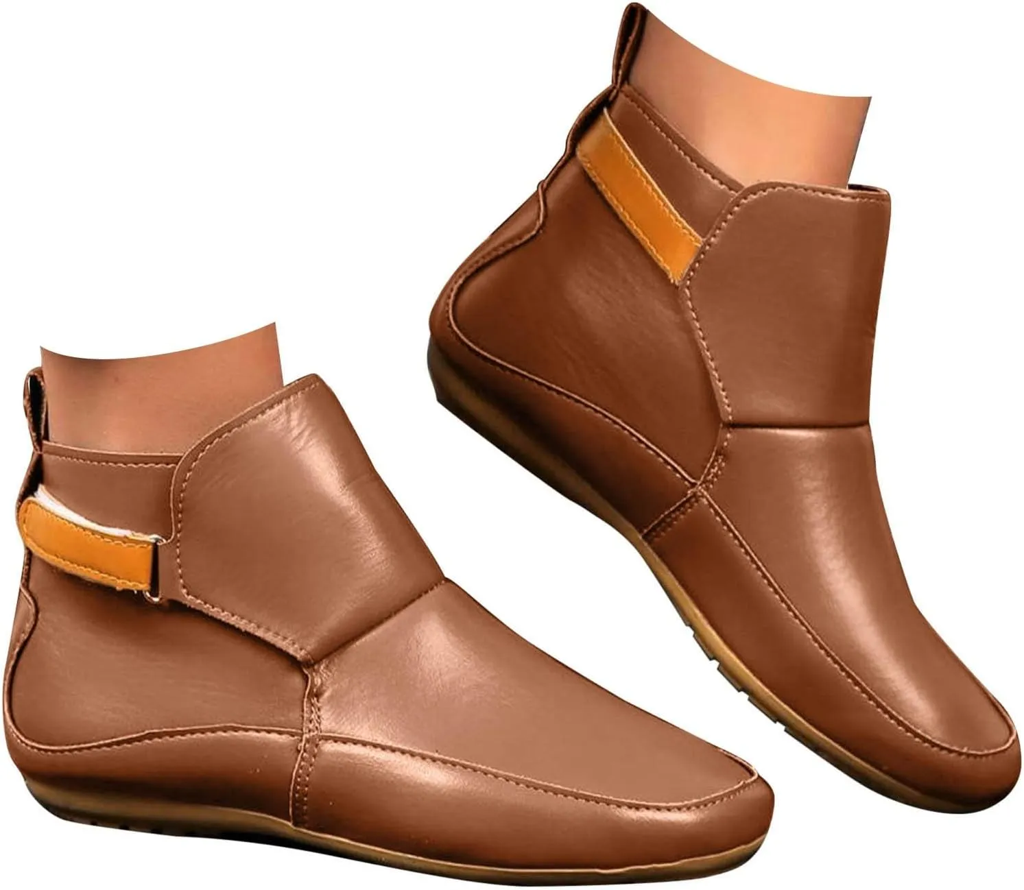 Cathalem Booties for Women 2024,Arch Support Booties Side Zip-up Vintage Leather Damping Shoes Flat Heel Booties