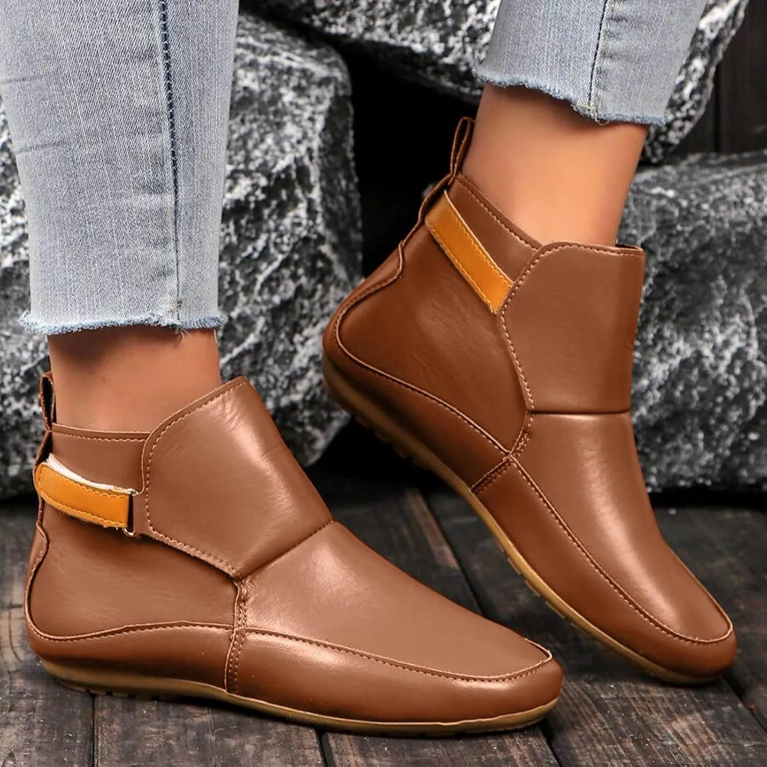 Cathalem Booties for Women 2024,Arch Support Booties Side Zip-up Vintage Leather Damping Shoes Flat Heel Booties
