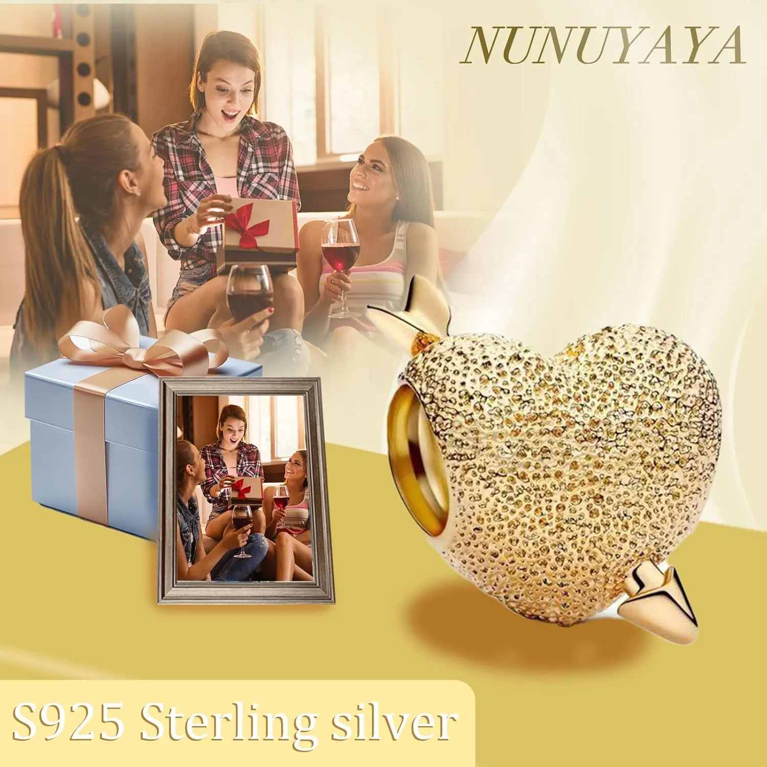Charms Beads 925 Sterling Silver Love Gold Dangle Pendant with 5A Cubic fits for Charms Bracelets for Woman Mother's Day Christmas Birthday Gift