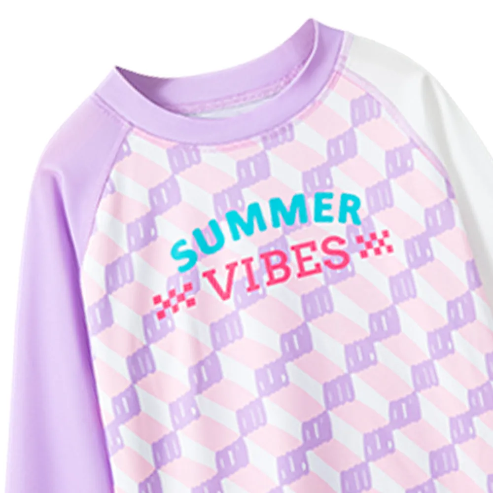 Checkered Swimsuit for Girl- 2Pcs (UPF 50 &A) - Purple