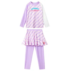 Checkered Swimsuit for Girl- 2Pcs (UPF 50 &A) - Purple