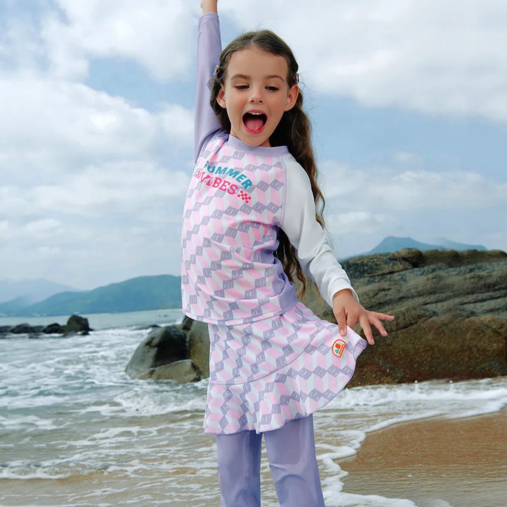 Checkered Swimsuit for Girl- 2Pcs (UPF 50 &A) - Purple