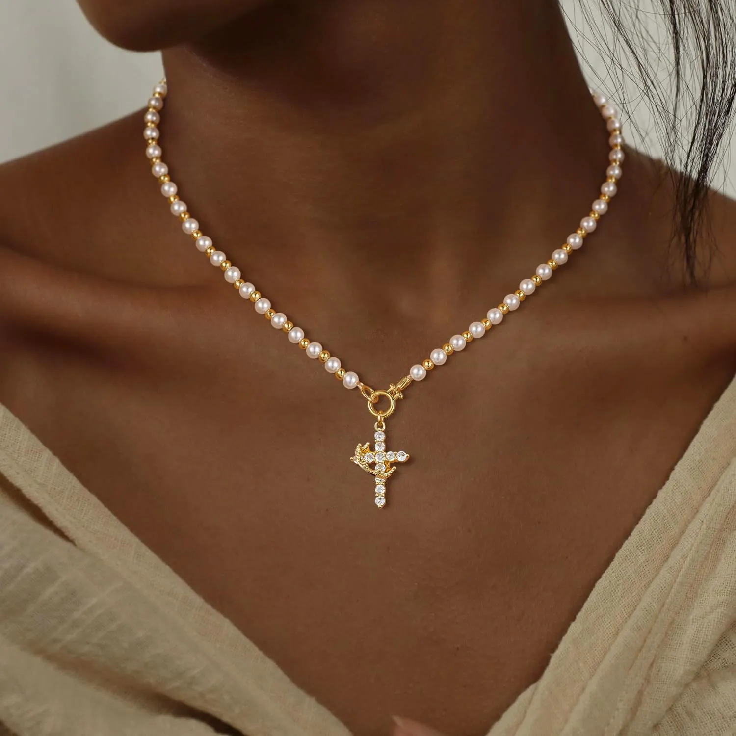 CHESKY Cross Necklace for Women Trendy, Dainty 14K Gold Plated/Sterling Silver Cubic Zirconia Cross Pendant Necklace for Women Simple Diamond Cross Charm Necklace Waterproof Jewelry for Women Gifts