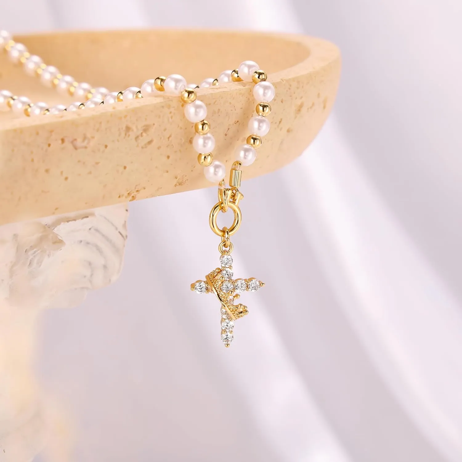 CHESKY Cross Necklace for Women Trendy, Dainty 14K Gold Plated/Sterling Silver Cubic Zirconia Cross Pendant Necklace for Women Simple Diamond Cross Charm Necklace Waterproof Jewelry for Women Gifts