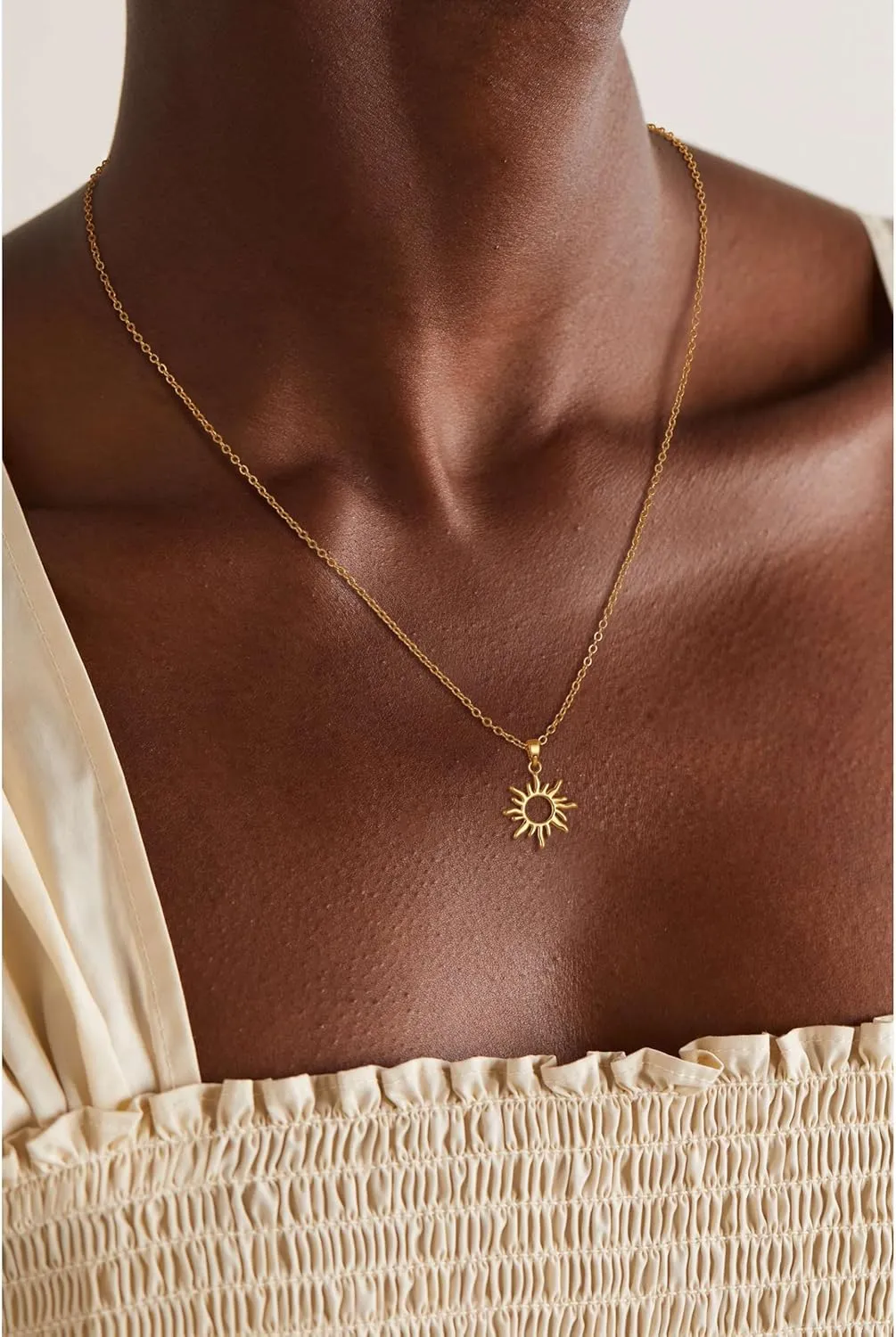 CHESKY Gold Pendant Necklace for Women, 14K Gold Plated Cubic Zirconia Dainty Sun and Moon Necklace Cute Minimalist Diamond Gemstone Turquoise Chain Choker Sunflower Necklace Jewelry Gifts for Women