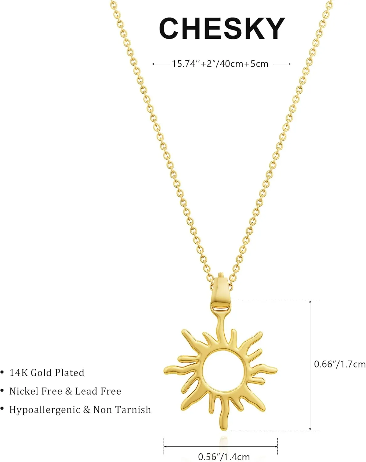 CHESKY Gold Pendant Necklace for Women, 14K Gold Plated Cubic Zirconia Dainty Sun and Moon Necklace Cute Minimalist Diamond Gemstone Turquoise Chain Choker Sunflower Necklace Jewelry Gifts for Women