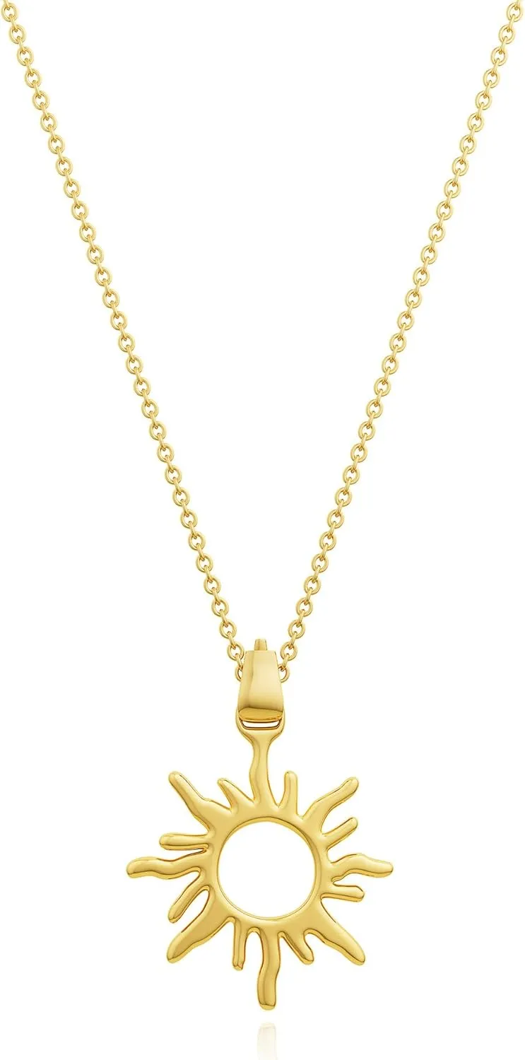 CHESKY Gold Pendant Necklace for Women, 14K Gold Plated Cubic Zirconia Dainty Sun and Moon Necklace Cute Minimalist Diamond Gemstone Turquoise Chain Choker Sunflower Necklace Jewelry Gifts for Women