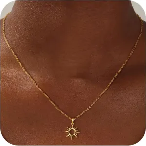 CHESKY Gold Pendant Necklace for Women, 14K Gold Plated Cubic Zirconia Dainty Sun and Moon Necklace Cute Minimalist Diamond Gemstone Turquoise Chain Choker Sunflower Necklace Jewelry Gifts for Women