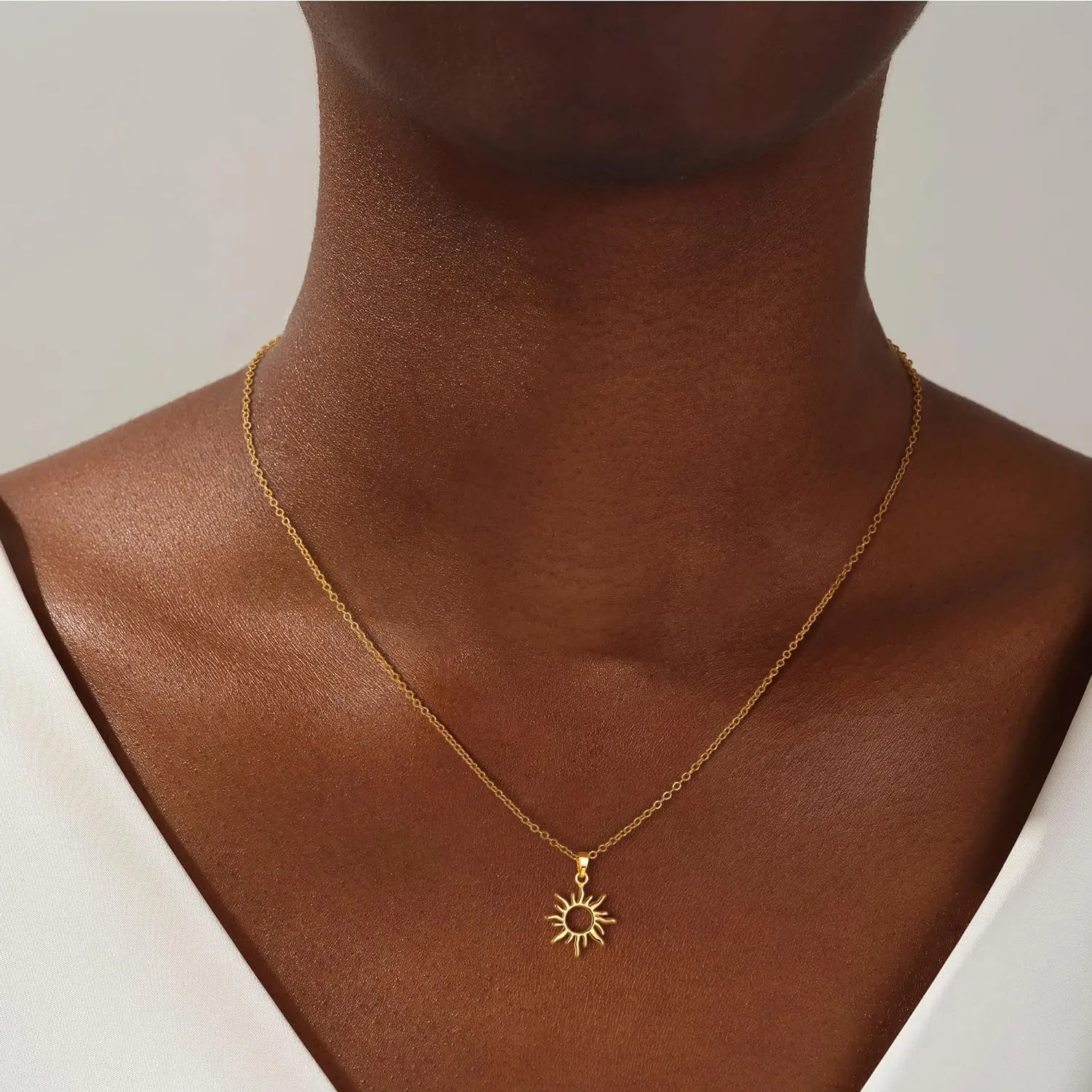 CHESKY Gold Pendant Necklace for Women, 14K Gold Plated Cubic Zirconia Dainty Sun and Moon Necklace Cute Minimalist Diamond Gemstone Turquoise Chain Choker Sunflower Necklace Jewelry Gifts for Women