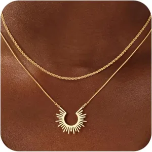 CHESKY Gold Pendant Necklace for Women, 14K Gold Plated Cubic Zirconia Dainty Sun and Moon Necklace Cute Minimalist Diamond Gemstone Turquoise Chain Choker Sunflower Necklace Jewelry Gifts for Women