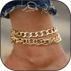 Chunky Ankle Bracelets for Women Large Ankle Bracelets for Women Plus Size Silver Anklet Cuban Chain Anklets Set Layered Anklet for Women Gold Jewelry Gifts for Girls