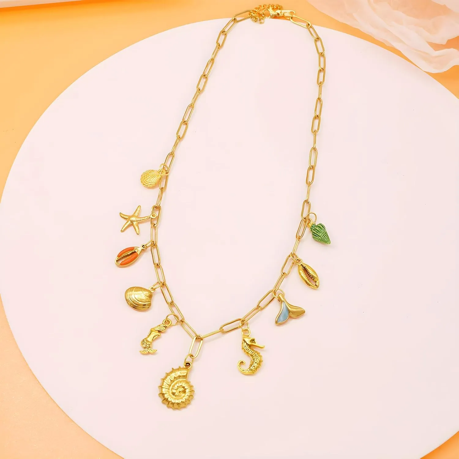 Chunky Retro Heart Necklace for Women Antique Layer Beach Ocean Moon Stars Western Boho Charm Necklaces Retro Link Chain Jewelry