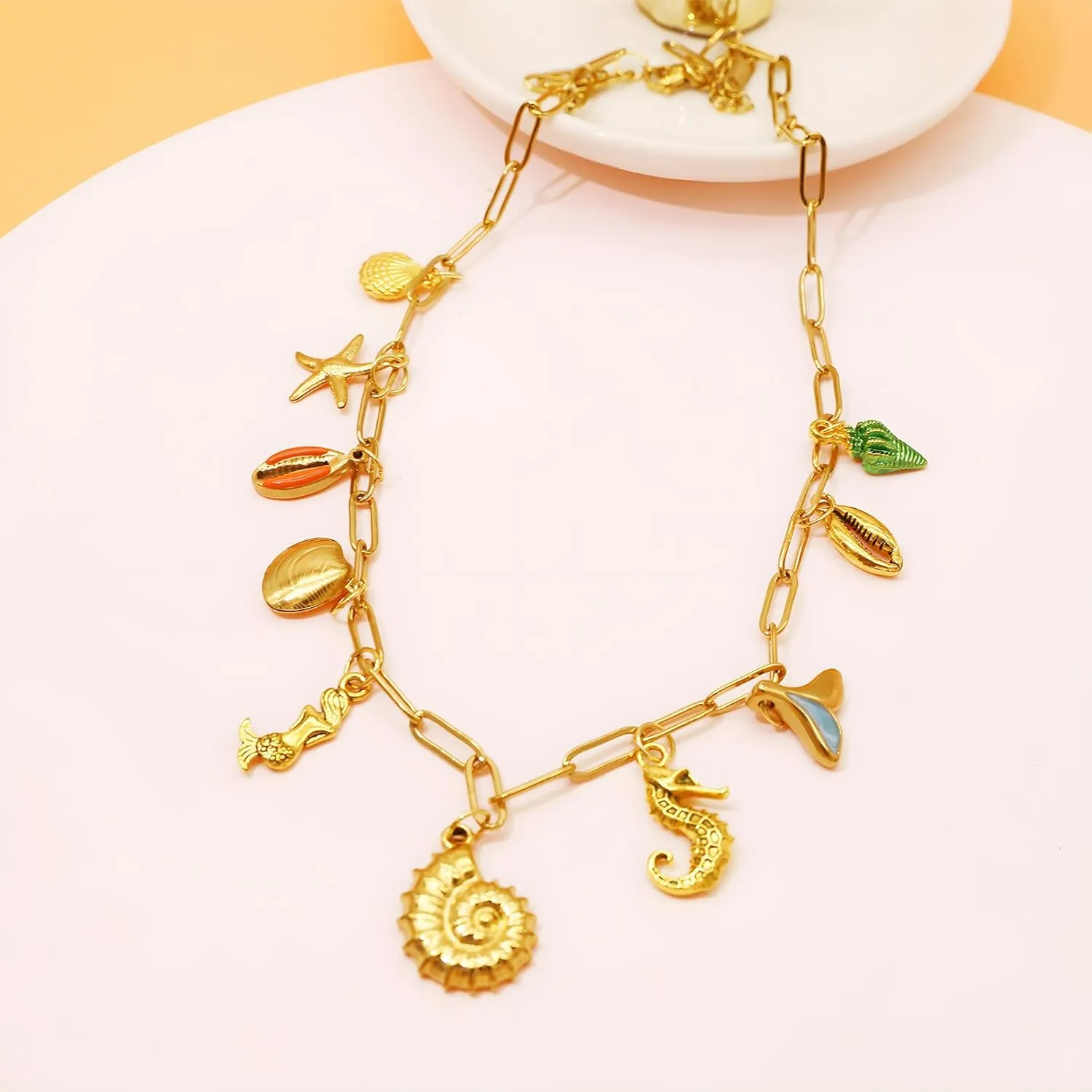 Chunky Retro Heart Necklace for Women Antique Layer Beach Ocean Moon Stars Western Boho Charm Necklaces Retro Link Chain Jewelry