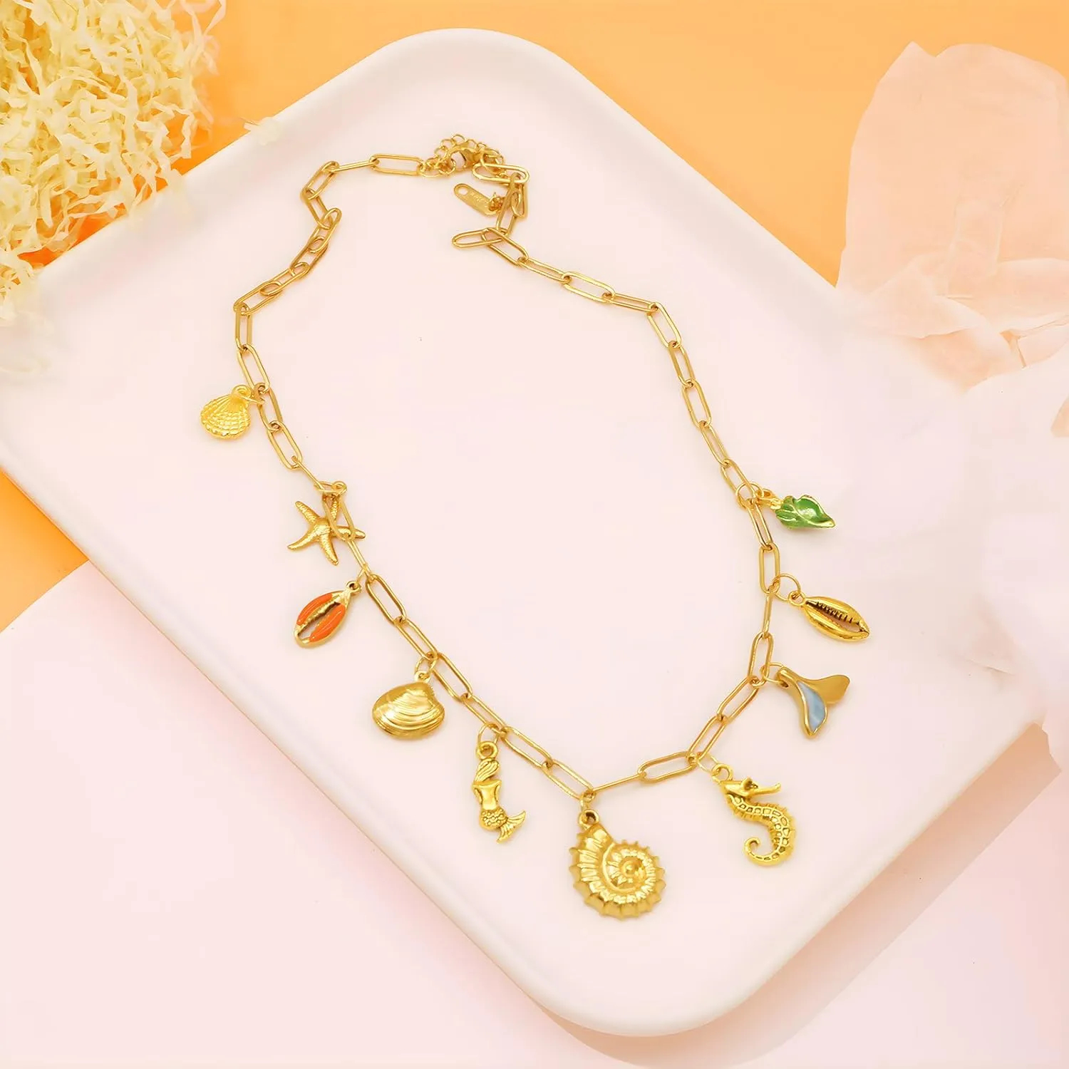 Chunky Retro Heart Necklace for Women Antique Layer Beach Ocean Moon Stars Western Boho Charm Necklaces Retro Link Chain Jewelry