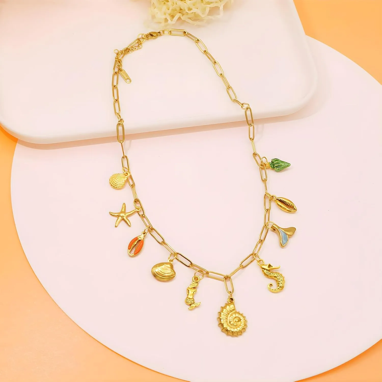 Chunky Retro Heart Necklace for Women Antique Layer Beach Ocean Moon Stars Western Boho Charm Necklaces Retro Link Chain Jewelry