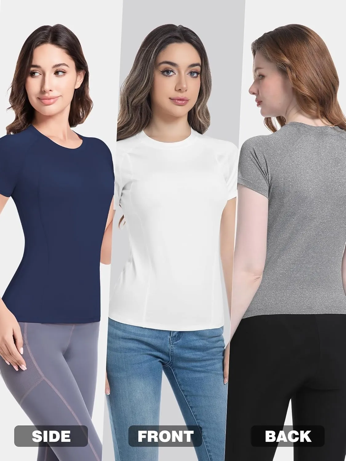 CL convallaria 4 Pack Women's Compression Shirt Cool Dry Short Sleeve Workout Tops Athletic Baselayer for Yoga Gym Running