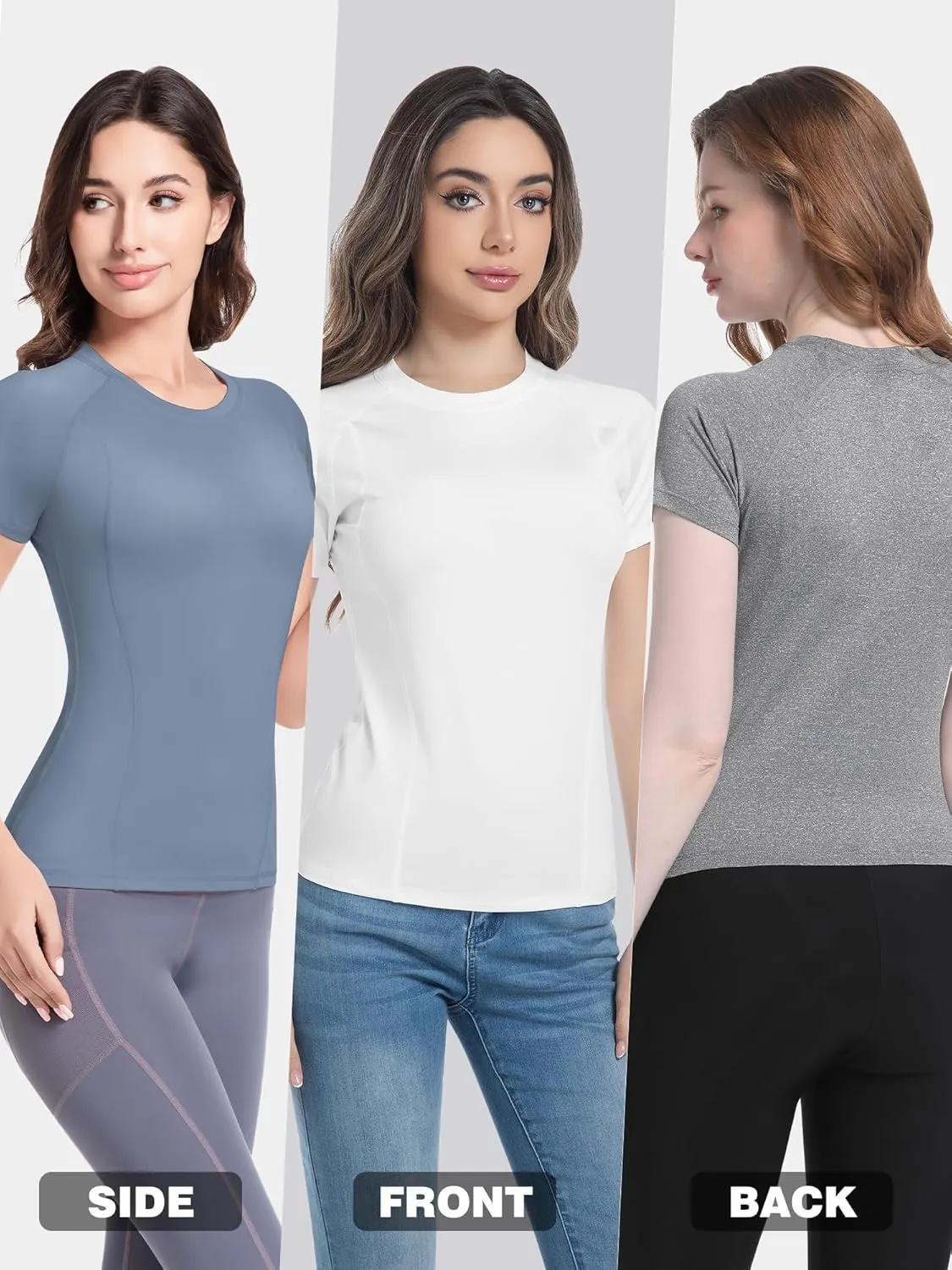 CL convallaria 4 Pack Women's Compression Shirt Cool Dry Short Sleeve Workout Tops Athletic Baselayer for Yoga Gym Running