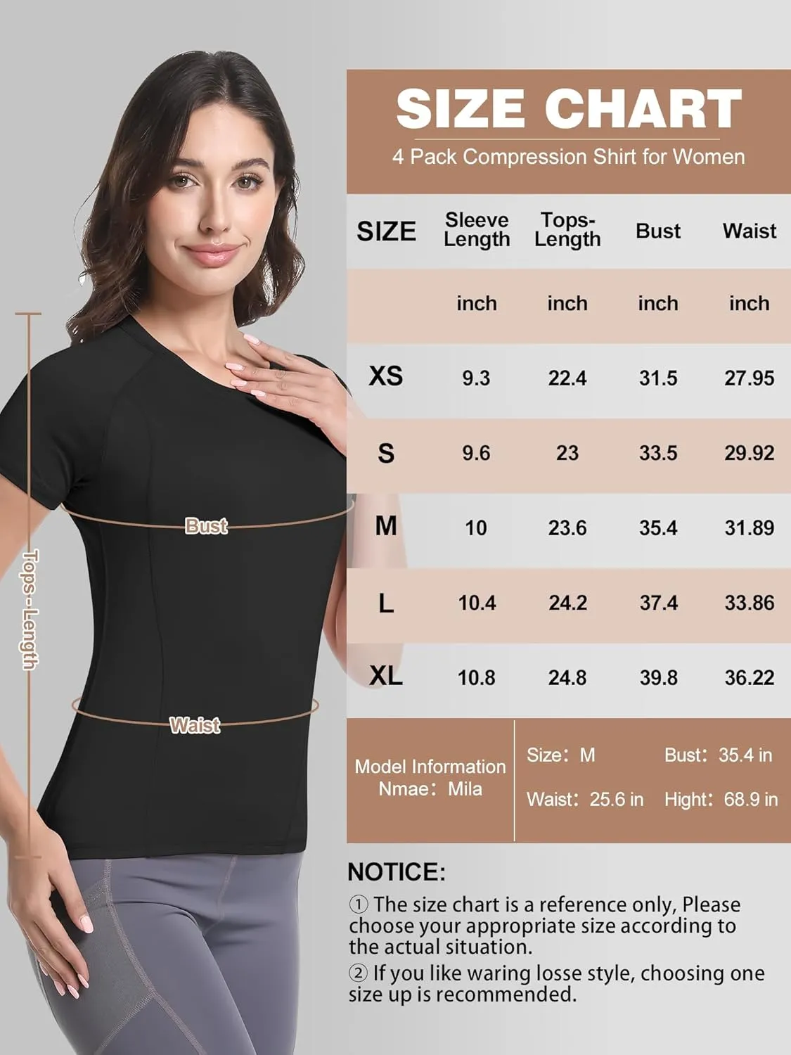 CL convallaria 4 Pack Women's Compression Shirt Cool Dry Short Sleeve Workout Tops Athletic Baselayer for Yoga Gym Running