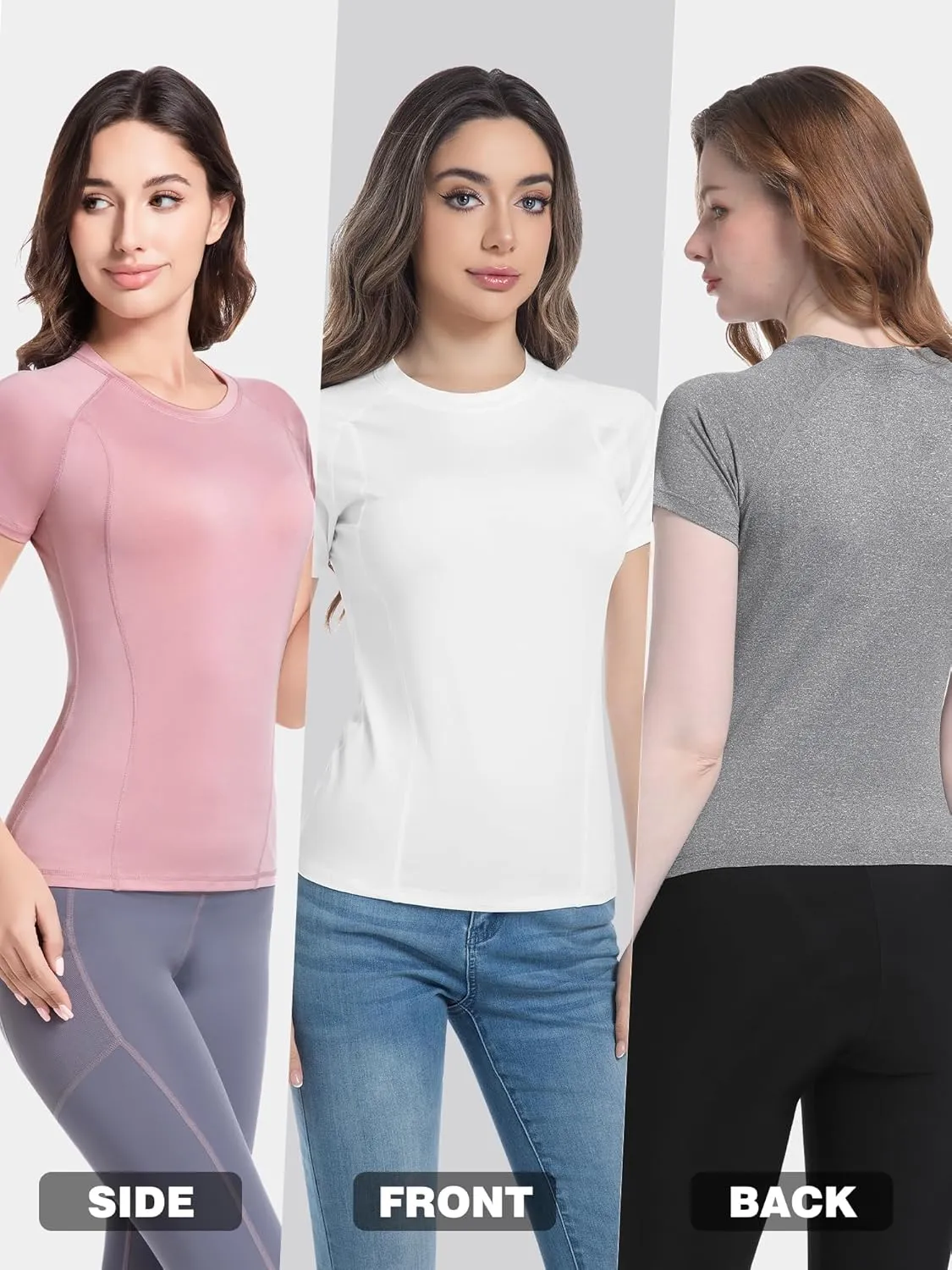 CL convallaria 4 Pack Women's Compression Shirt Cool Dry Short Sleeve Workout Tops Athletic Baselayer for Yoga Gym Running