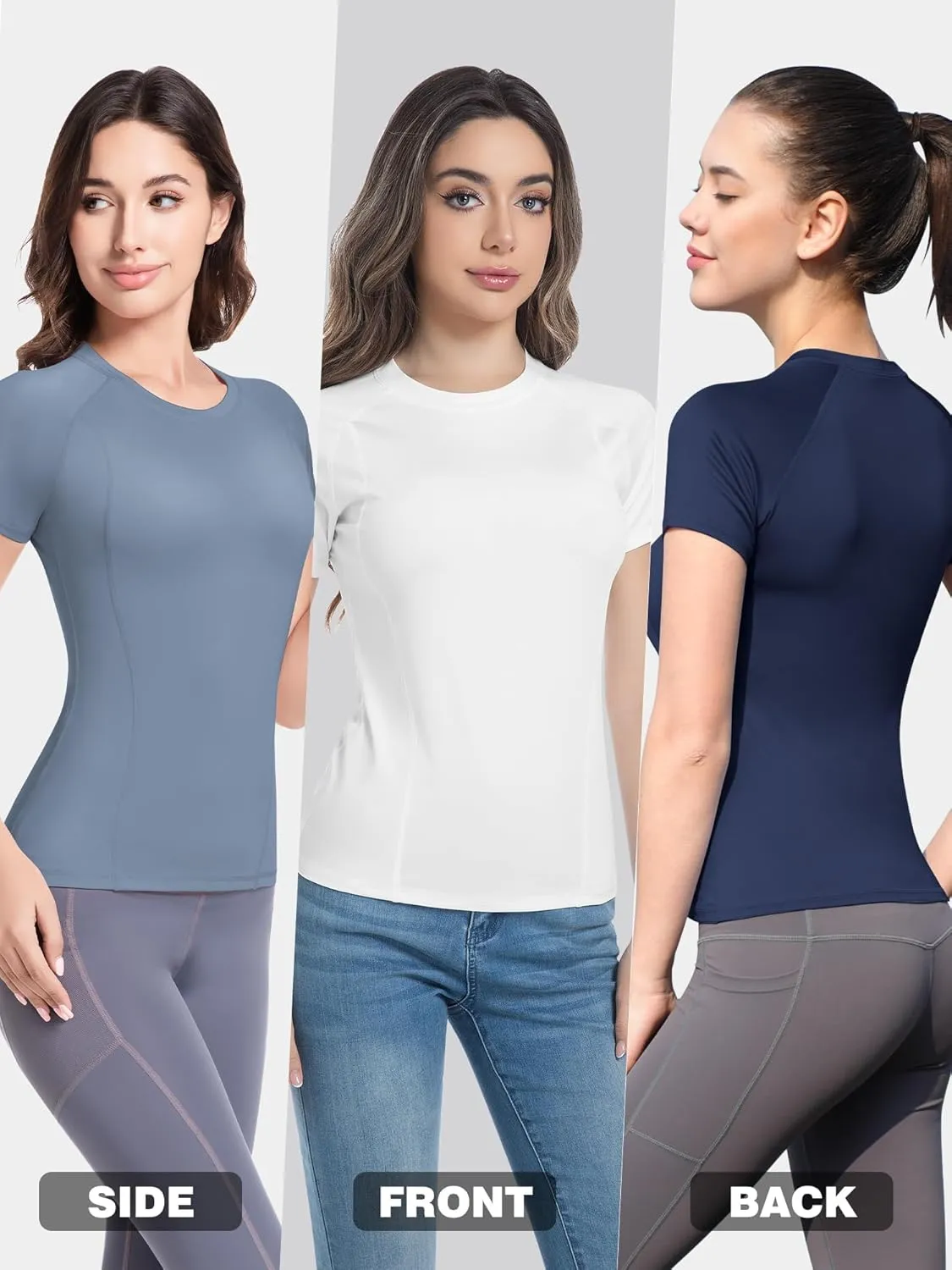 CL convallaria 4 Pack Women's Compression Shirt Cool Dry Short Sleeve Workout Tops Athletic Baselayer for Yoga Gym Running