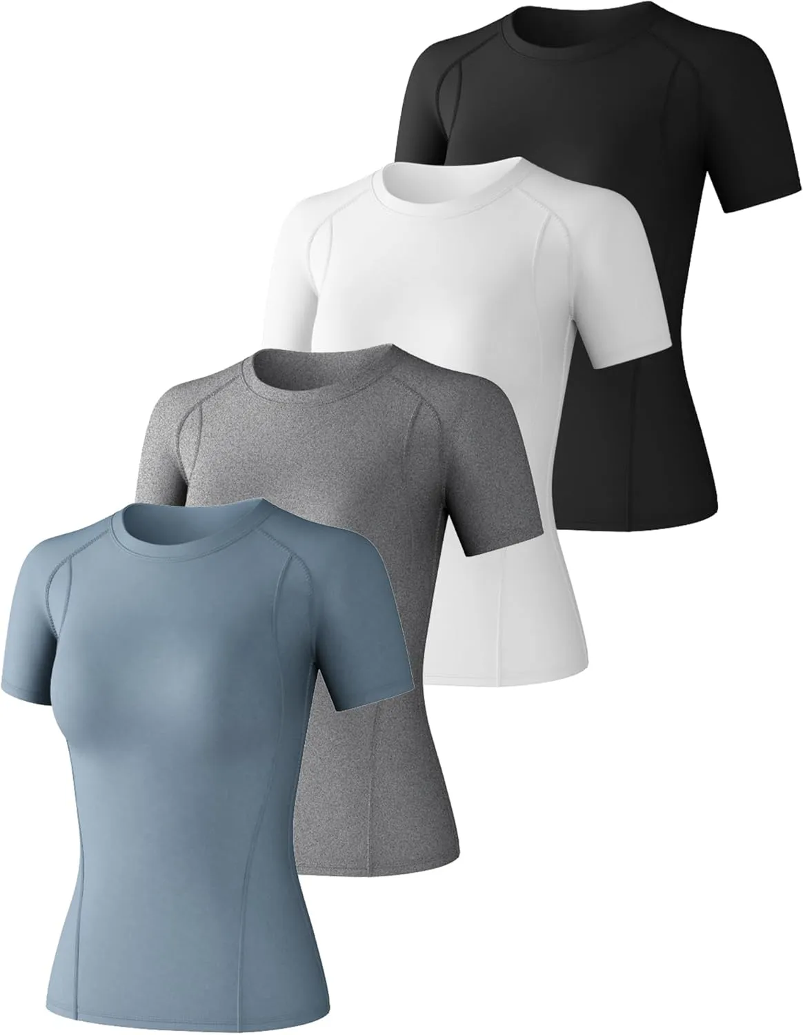 CL convallaria 4 Pack Women's Compression Shirt Cool Dry Short Sleeve Workout Tops Athletic Baselayer for Yoga Gym Running