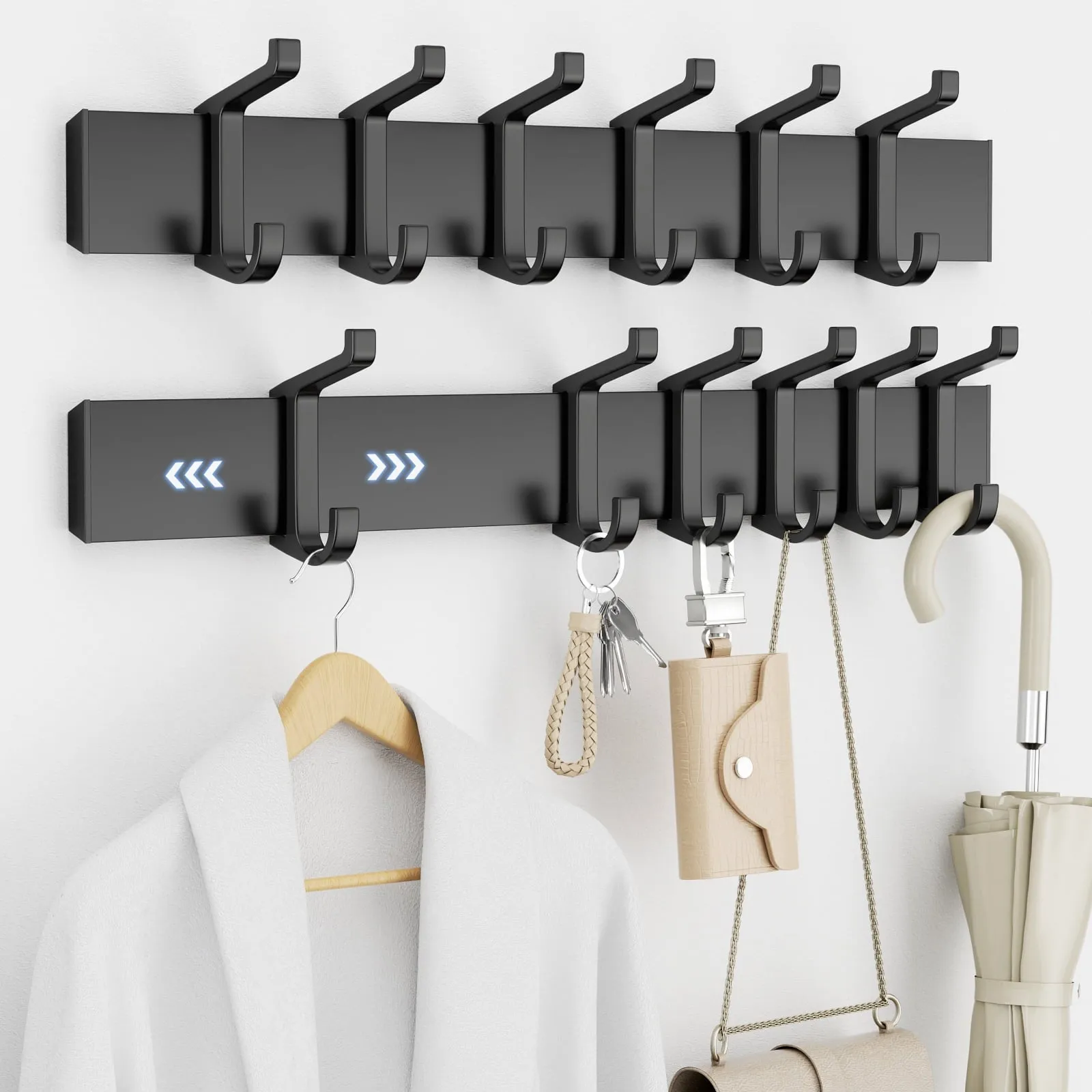 classic NIFFGAFF Wall Hook Coat Rack Hanger : 2 Packs Black Hanging Storage Mount for Coats, Jackets, Hats, Towels, Keys, Closet Door Holder